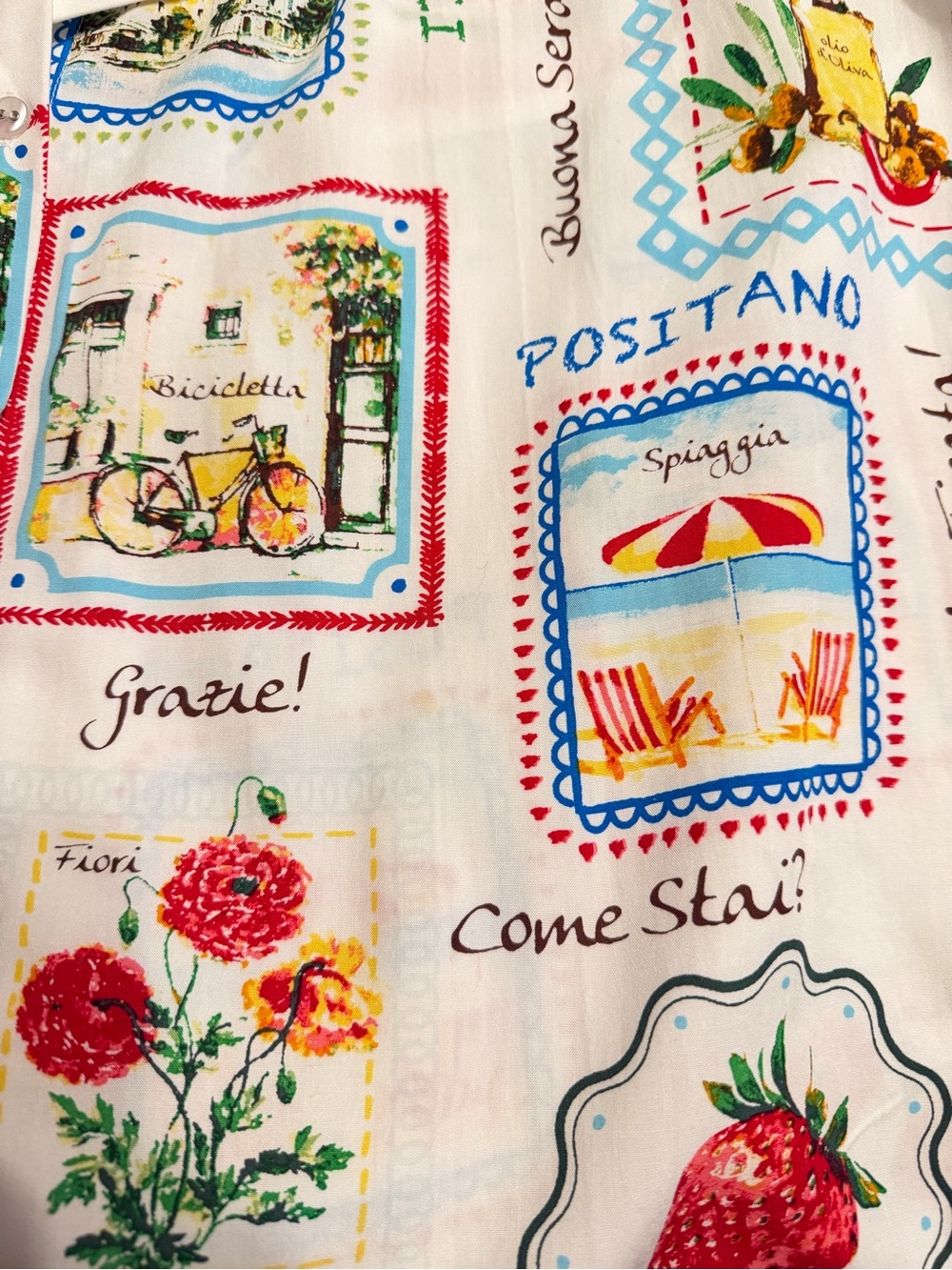 Jane + Delancey Italian Postcard Print Button-Up Shirt Multicolor Prints Sz S - Picture 5 of 6